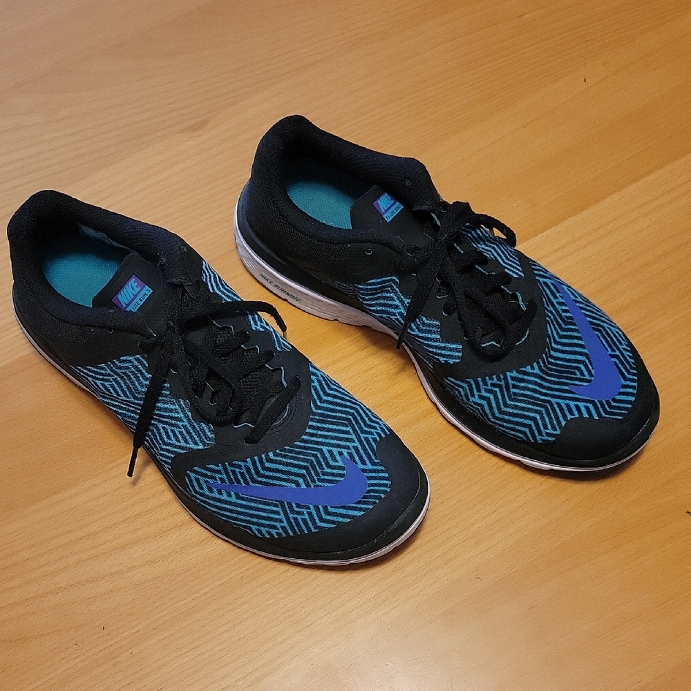 Nike FS Lite Run 3 - Black, Teal, & Purple Athletic Sneakers - Size 8.5